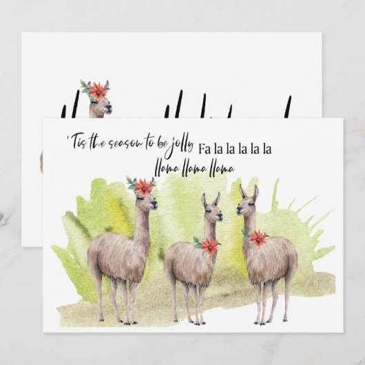 Grappige Moppige Llama's Waterverf Vakantie Groet Feestdagenkaart (Voorkant / Achterkant)