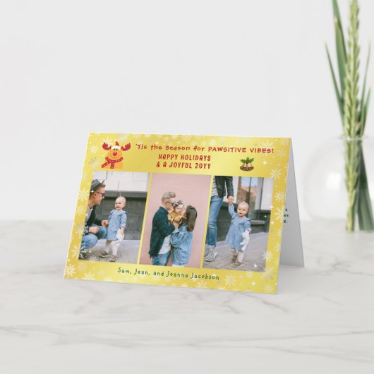 Grappige Moppige Positieve Rudolph 3 Foto's Minima Feestdagen Kaart (Voorkant)