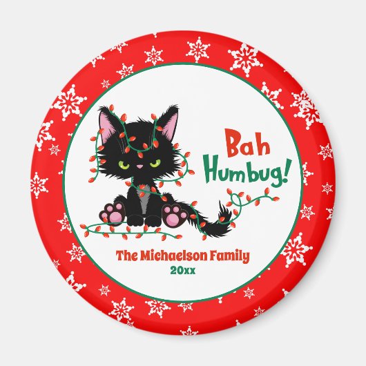 Grappige Mopshond Kerst Chagrijnige Kat Magneet (Voorkant)