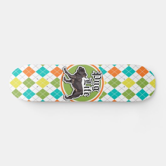 Grappige Mopshond; Kleurrijk Argyle patroon Skateboard (Horizontaal)