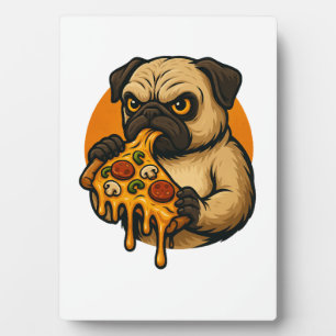 Grappige mopshond met pizza Italiaans eten cartoon Fotoplaat