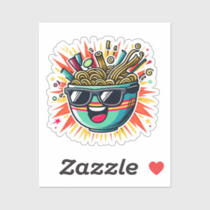 Grappige Mopshond Noedel Cartoon Ramen Kom Sticker