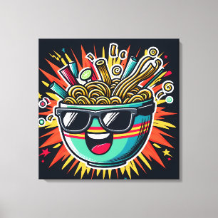 Grappige Mopshond Noodle Cartoon Ramen Kom Canvas Afdruk