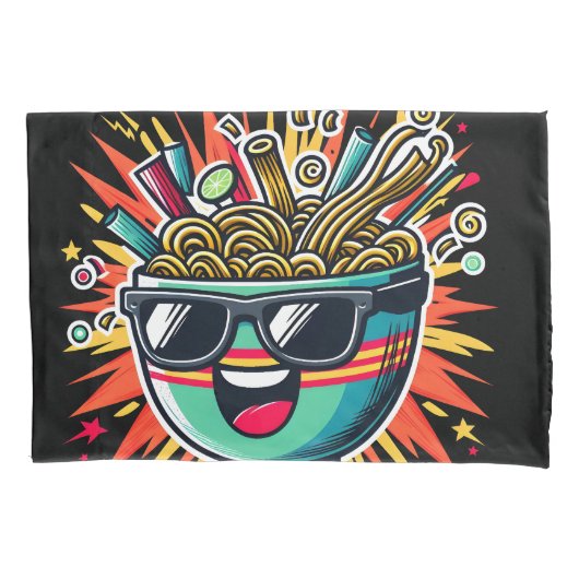 Grappige Mopshond Noodle Cartoon Ramen Kom Kussensloop (Voorkant)