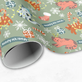 Grappige Mopshonden Kerstkatten Gelukkig Kerstfees Cadeaupapier