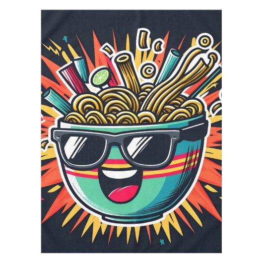 Grappige Mopshoofd Noedel Cartoon Ramen Kom Tafelkleed (Voorkant)