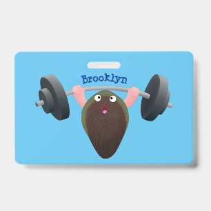 Grappige mossel workout cartoon illustratie badge