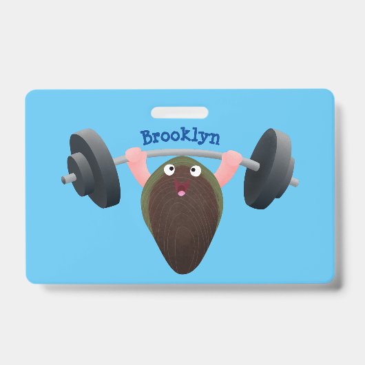 Grappige mossel workout cartoon illustratie  badge (Voorzijde)