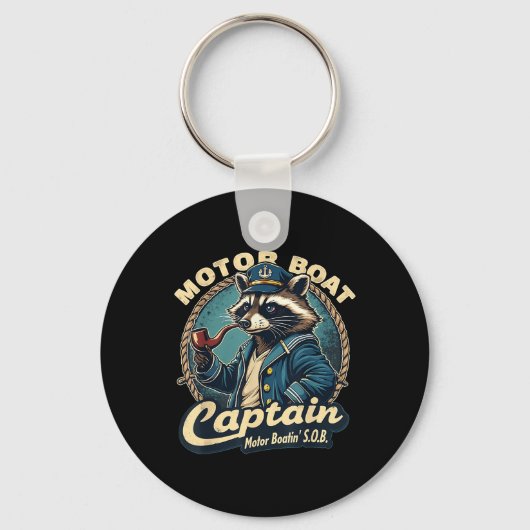 Grappige motorbootkapitein Nautisch wasbeer Meme C Sleutelhanger (Voorkant)