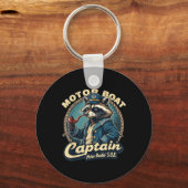 Grappige motorbootkapitein Nautisch wasbeer Meme C Sleutelhanger (Voorkant)