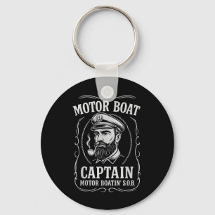 Grappige motorbootkapitein – vintage nautisch zeil sleutelhanger