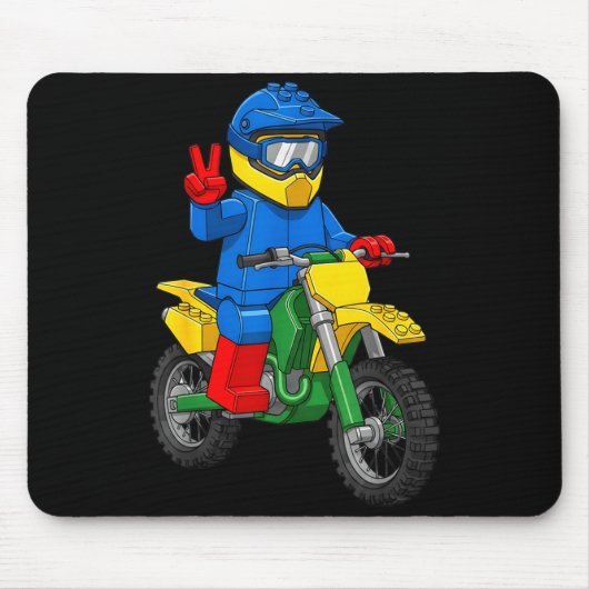 Grappige Motorfiets Bouwer Jongens Blok Bouw Speel Muismat (Voorkant)