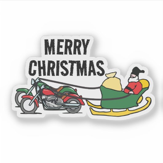 Grappige motorfietsen trekken Santa Sleigh Kerstmi Sticker (Voorkant)
