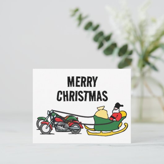 Grappige motorfietsen trekken slee kerst briefkaart (Staand voorkant)
