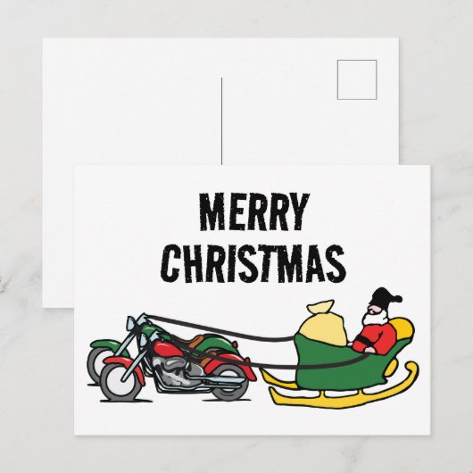 Grappige motorfietsen trekken slee kerst briefkaart (Voorkant / Achterkant)