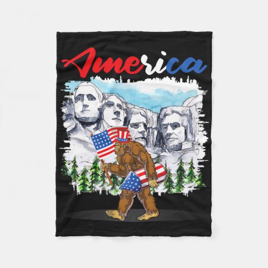 Grappige Mount Rushmore Bigfoot Amerikaanse Vlag O Fleece Deken (Voorkant)
