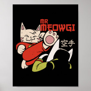 Grappige Mr Meowgi Karate Kat Miauw Design Mannen Poster