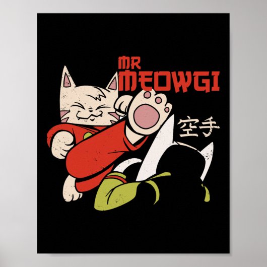 Grappige Mr Meowgi Karate Kat Miauw Design Mannen Poster (Voorkant)