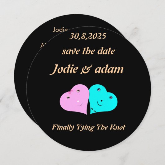 Grappige Mr & Mrs Hearts Uitnodiging (Voorkant / Achterkant)