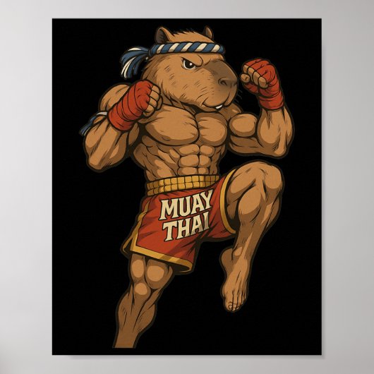 Grappige Muay Thai Capybara Thaise Boksen Martial  Poster (Voorkant)