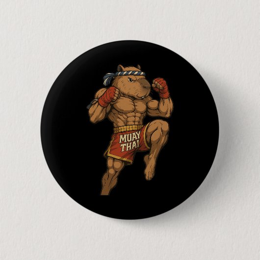 Grappige Muay Thai Capybara Thaise Boksen Martial Ronde Button 5,7 Cm (Voorkant)