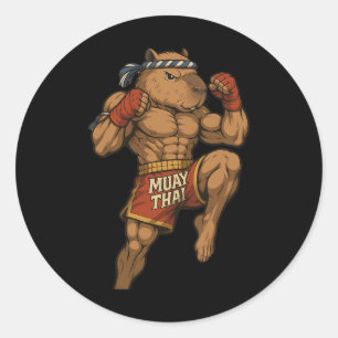 Grappige Muay Thai Capybara Thaise Boksen Martial Ronde Sticker
