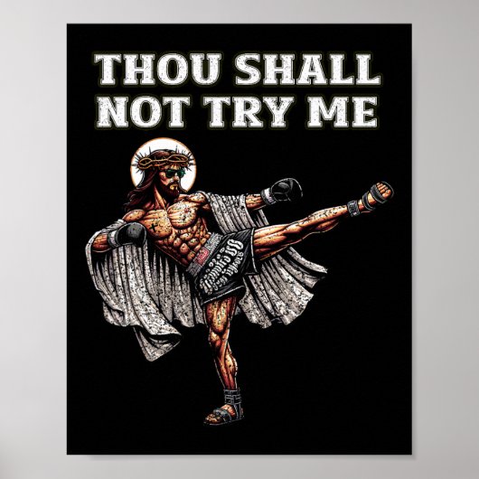 Grappige Muay Thai Heer Jezus Thaise Boksen Kickbo Poster (Voorkant)
