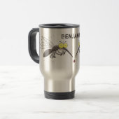 Grappige mug insect cartoon illustratie reisbeker (Voorkant links)