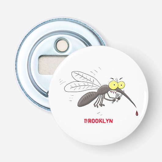 Grappige mug insect cartoonillustratie button flesopener (Voorkant)