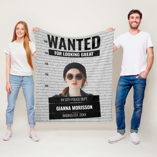 Grappige Mugshot Gezocht Aangepaste Naam & Tekst  Fleece Deken (In situ)