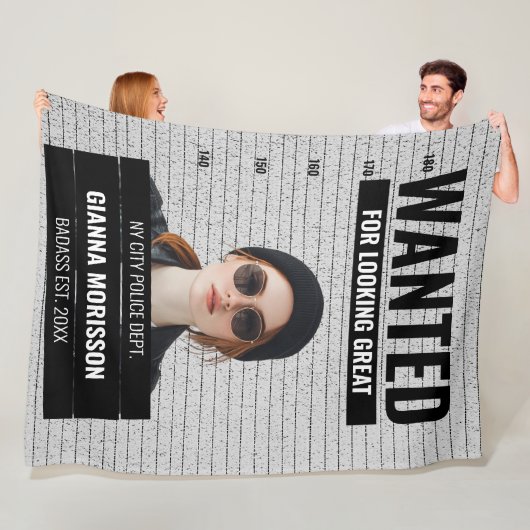 Grappige Mugshot Gezocht Aangepaste Naam & Tekst P Fleece Deken (In situ)