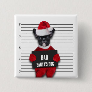 Grappige Mugshot Kerstman Hond Kerstmis Vierkante Button 5,1 Cm