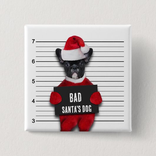 Grappige Mugshot Kerstman Hond Kerstmis Vierkante Button 5,1 Cm (Voorkant)