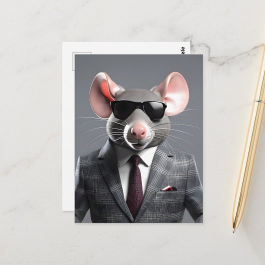 grappige muis cartoon briefkaart (Voorkant / Achterkant in situ)