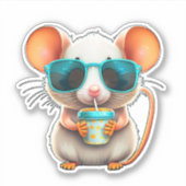 Grappige muis drinkende sticker (Voorkant)