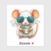 Grappige muis drinkende sticker (Vel)