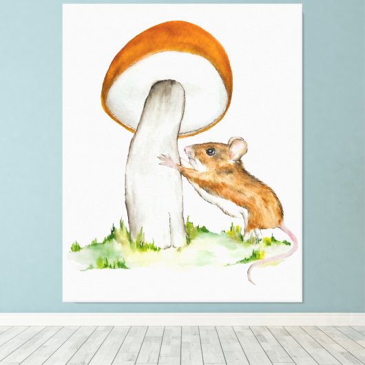 Grappige muis met wilde paddenstoel canvas afdruk (Insitu (Houten vloer))