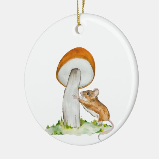 Grappige muis met wilde paddenstoel keramisch ornament (Links)