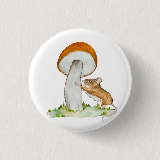 Grappige muis met wilde paddenstoel ronde button 3,2 cm (Voorkant)