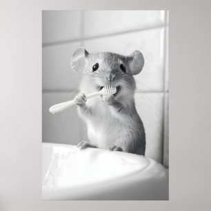 Grappige Muis Tanden Poetsen Print Vintage Badkame
