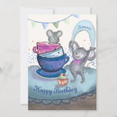 Grappige Muizen in Teacup - Verjaardag Muizen Cupc Feestdagenkaart (Voorkant)