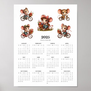 Grappige muizen op fietsen Minimale 2025 Kalender Poster