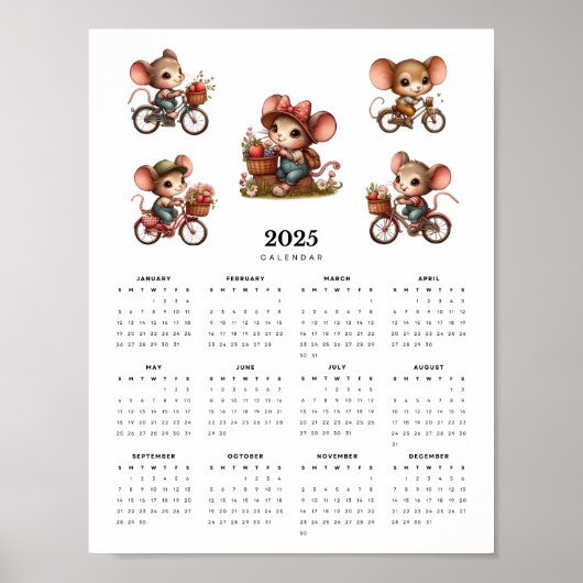 Grappige muizen op fietsen Minimale 2025 Kalender Poster (Voorkant)