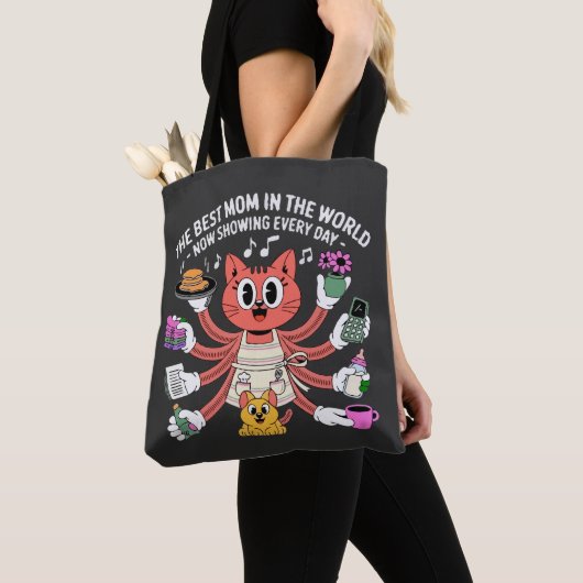 Grappige Multitasking Kat Moeder De Beste Moeder Tote Bag (Dichtbij)