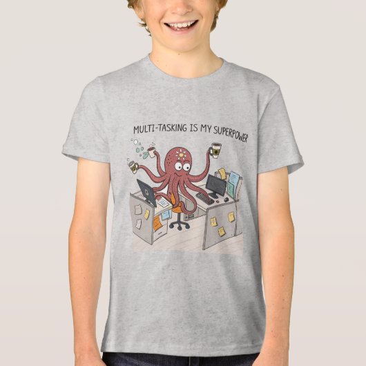 Grappige multitasking octopus | Office Humor Carto Tri-Blend Shirt (Voorkant)