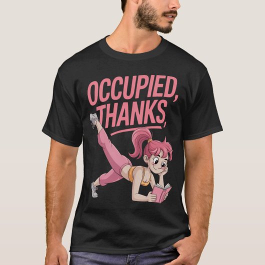 Grappige Multitasking Vrouw Bezig Yoga Lezen Gym T-shirt (Voorkant)