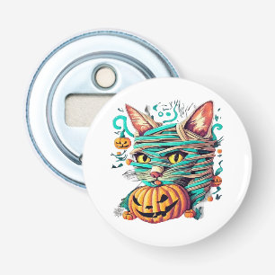 Grappige Mummie Kat Halloween Button Flesopener