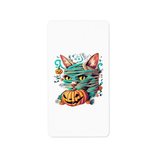 Grappige Mummie Kat Halloween Etiket (Voorkant)