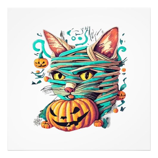 Grappige Mummie Kat Halloween Foto Afdruk (Voorkant)