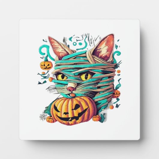 Grappige Mummie Kat Halloween Fotoplaat (Voorkant)